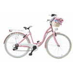 Dámsky retro bicykel 26" Lavida 7-prevodový Ružový, biele kolesá